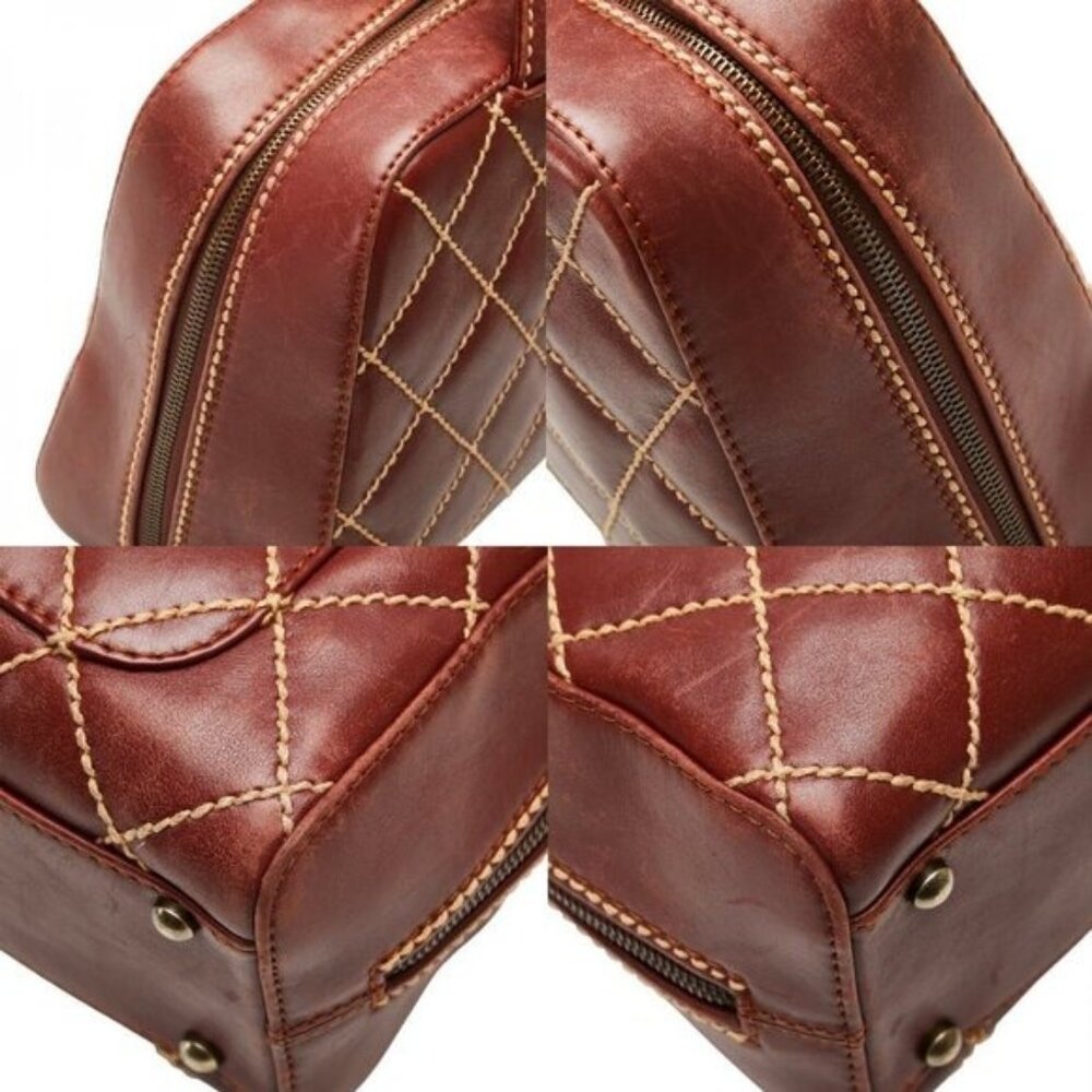 Authentic CHANEL CC Wild Stitch Vintage Quilted Bowler Hand Bag Lambskin - Picture 10 of 10